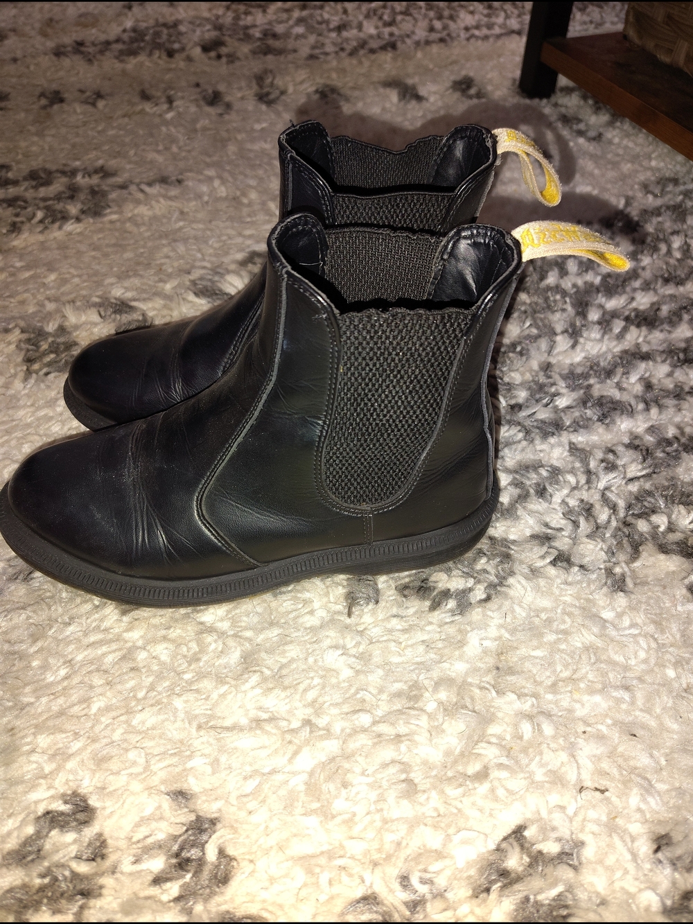 Dr. Martens Women's Black Leather Chelsea Ankle Boots with Yellow Pull Tabs